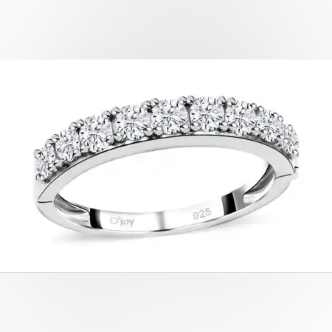 Arthritis Friendly Moissanite Half Eternity Band Ring In Rhodium O/Ss Unisex